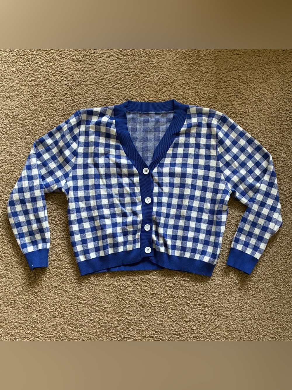 Blue Plaid Button Up Sweater